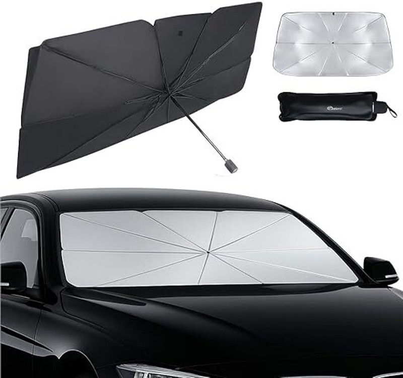 Spirit Car Windshield Cover Foldable Umbrella Sun Shade, Front Window Full Protection Umbrella(Black)
