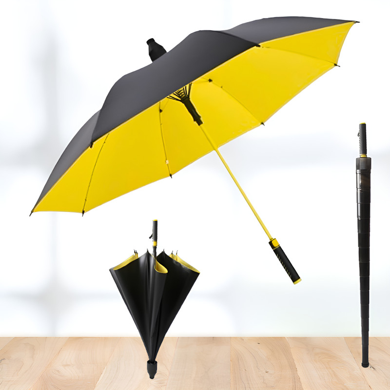 Shikshapatri All-Weather Long Umbrella Hard Shell Cover – Windproof, Auto Open, Family Size Umbrella(Yellow)