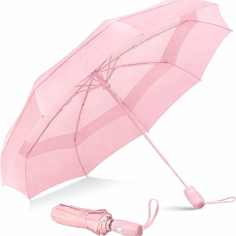BONTEC Large 42 inch 3 Fold Auto Open & Close Umbrella Umbrella(Pink)