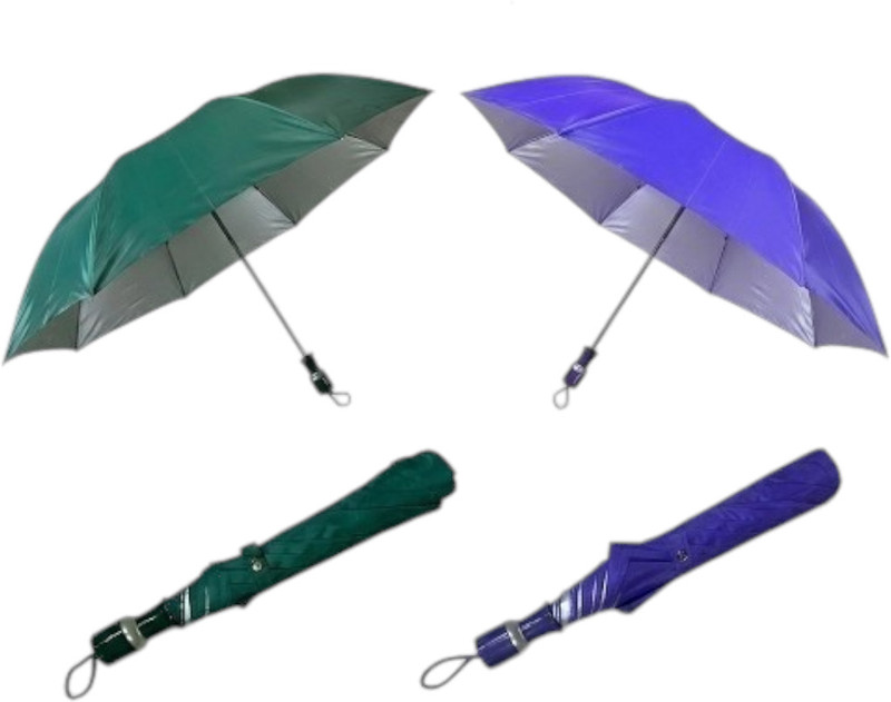 ANYTYPESHOP Premium 2 Fold Manual Umbrella Combo Pack of 2 Stylish Compact Rain Protection. Umbrella(Green, Purple)
