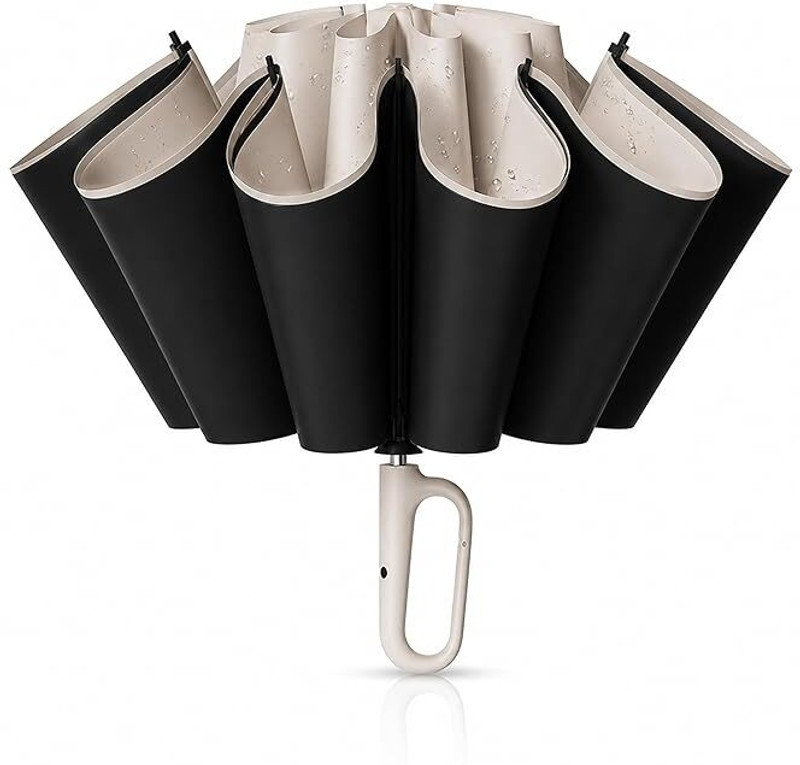 Niubee UV Big Size Umbrella for Sun Protection Rain Windproof large 2 fold formen women Umbrella(Beige)