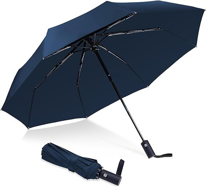 BONTEC Large 42 inch 3 Fold Auto Open & Close Umbrella Umbrella(Blue)