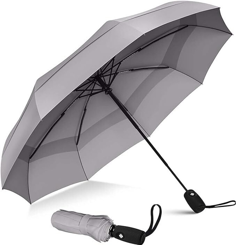 Tazomi UV protection outside down design 3-fold Automatic Open Travel Umbrella(Grey)
