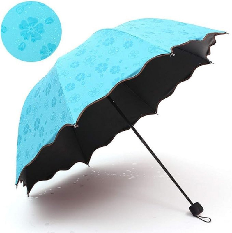 TAPAHPRIYAY 3 Fold Magic Umbellar UV Protection, Beautiful Creative Magical of Blooming Umbrella(Blue)