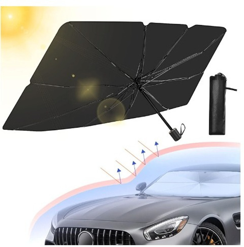 TWINZEN Umbrella Car Shade, Heat Keep Vehicle Cool, Velcro Tapered Edge Opening Umbrella(Black)