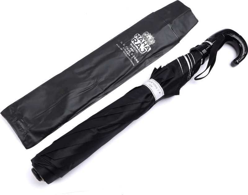 K.C. PAUL & SONS Maharaj 2 fold 23-inch large heavy duty umbrella for men | Bigger size black Umbrella(Black, Silver)
