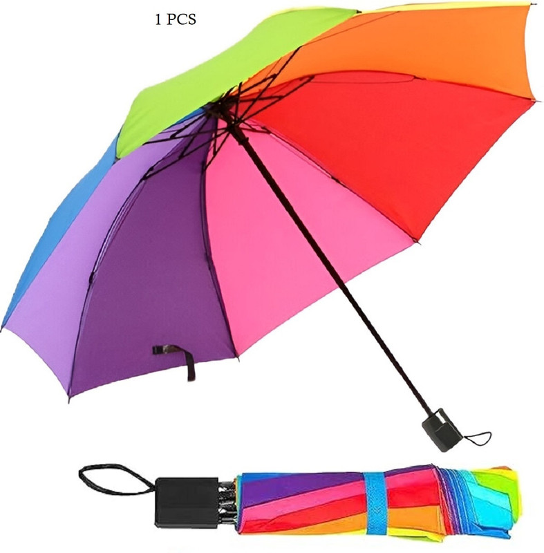 GOPINATH AUTOLINK 3 Fold Compact Travel Umbrella, Portable Folding Windproof and Rainproof Rainbow Umbrella(Multicolor)
