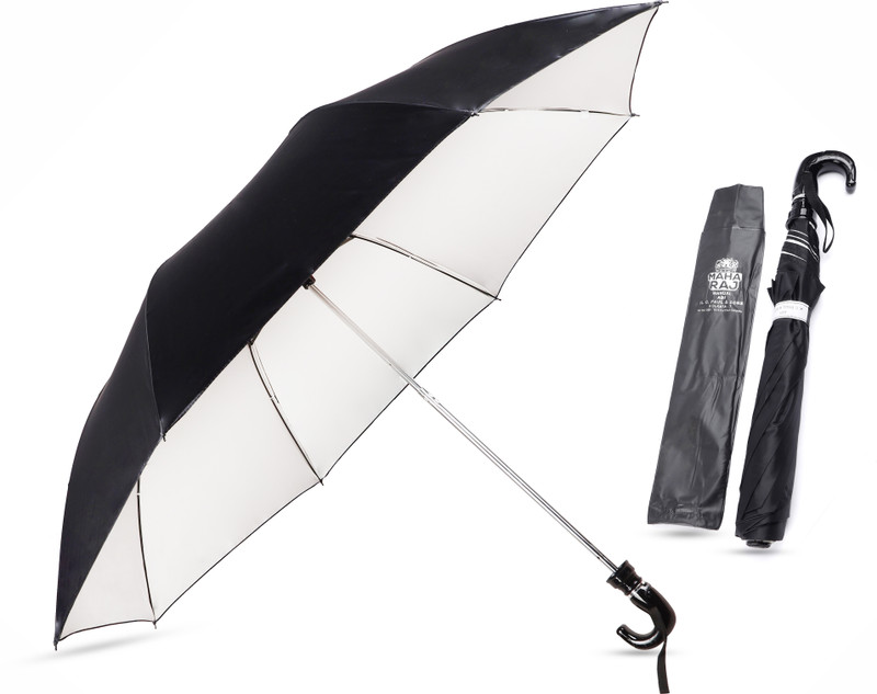 K.C. PAUL & SONS Maharaja 3 Fold 23-Inch large Umbrellafor Men & Women (Manual, Black/Silver) Umbrella(Black, Silver)