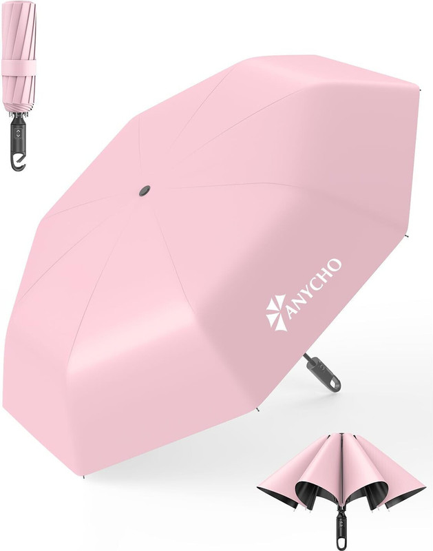 Anycho Big Umbrellas For Men And Women With Carabiner Handle, Auto Umbrella For Women Umbrella(Pink)
