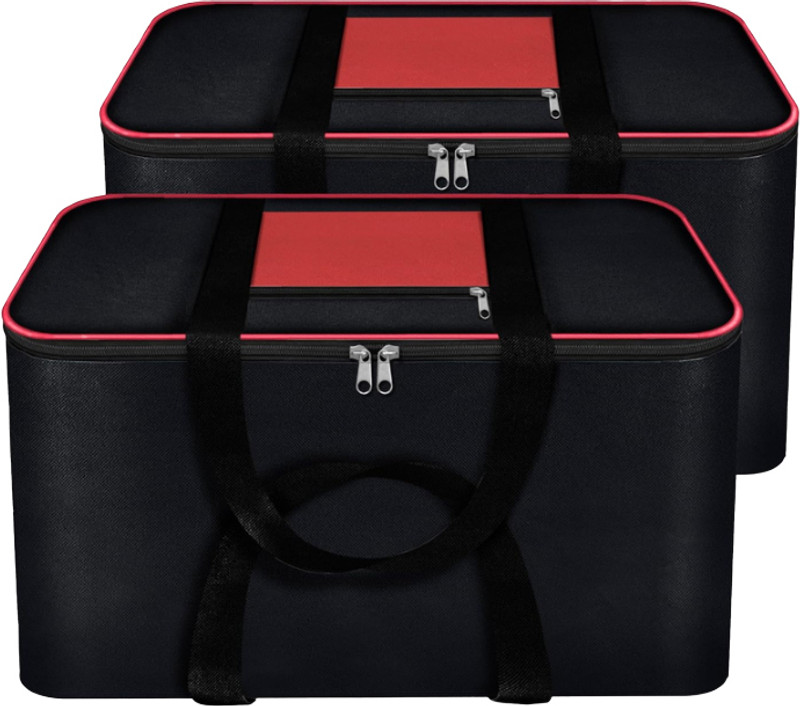 Wonstiar Large Clothes Storage Organizer Bag | Premium Nylon Fabric | Moisture & Dust Proof | Double Zipper with Strong Handles | Ideal for Saree, Blanket, Bedsheet & Clothes Storage (Pack of 2)(Red & Black)