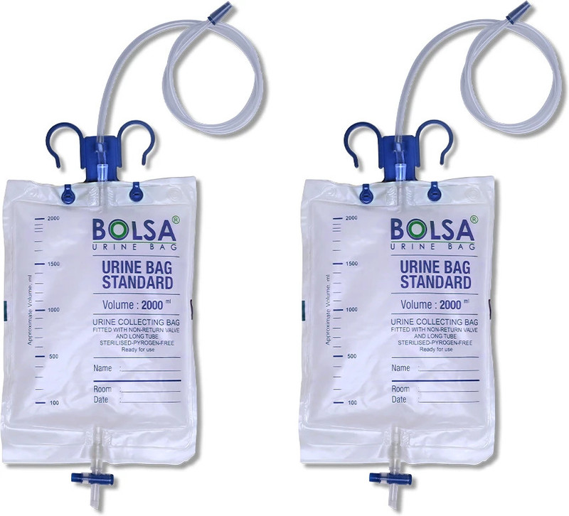 Boolsa Premium Disposable Urine Collection Bag with T-Tap Drainage | Pack of 2 Urine Bag(2000 ml White)