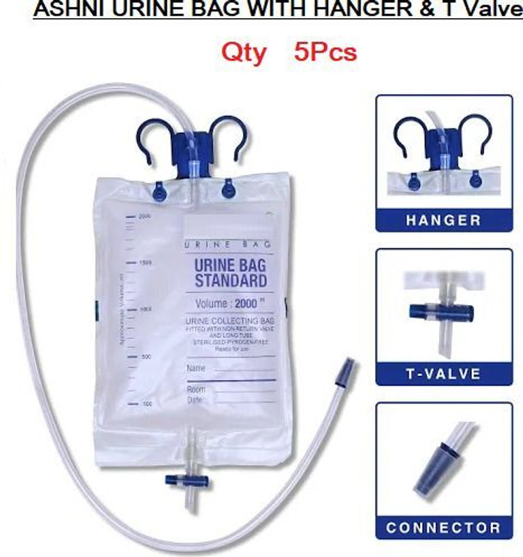 Ashni urine Bag With Pipe, Handle, No Return Valve 2000ml Urine Bag(2000 ml Clear)