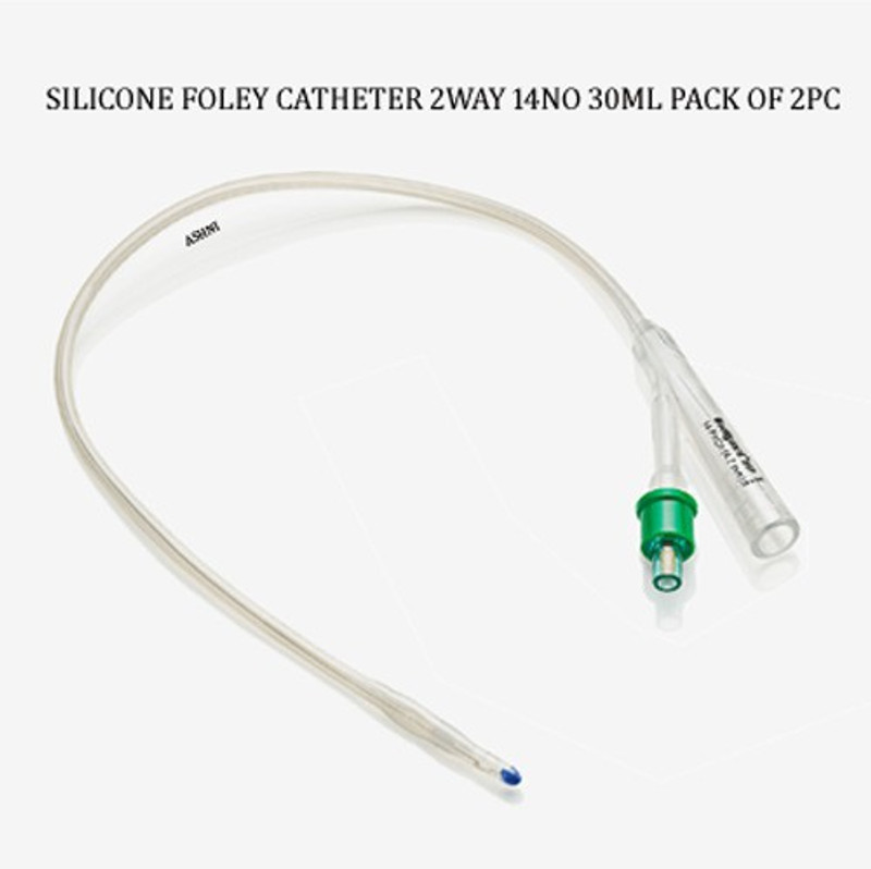 Ashni SAFECATH Silicon Foley Catheter 14number 30ml For Single Use pack of 2pc Urine Bag(30 ml Clear)
