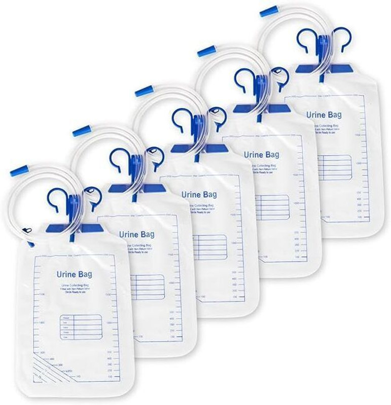 MEXPLE Urinary Collection Disposable Bags with Anti-Reflux Chamber, Pack of 5 Urine Bag(2000 ml White)