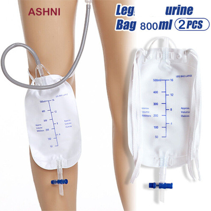 Ashni Urocare Leg bag set For Measuring Urine Collecting 800ml Sterile Pack of 2 Urine Bag(800 ml Clear)