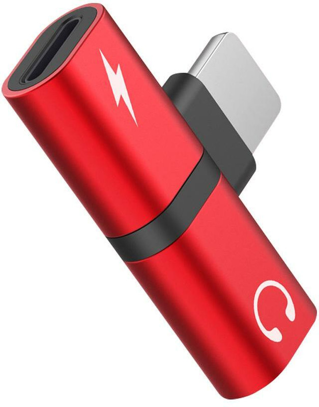 TechKing Red Splitter, 3 in 1 Dual Jack Aux Audio Calling with Charging Phone Converter(IOS)