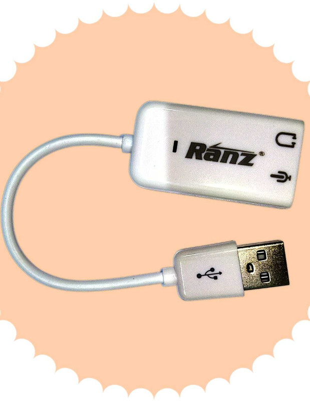 Ranz Stereo External Sound Card with 3.5 mm Headphone and Microphone Socket USB Adapter(White)