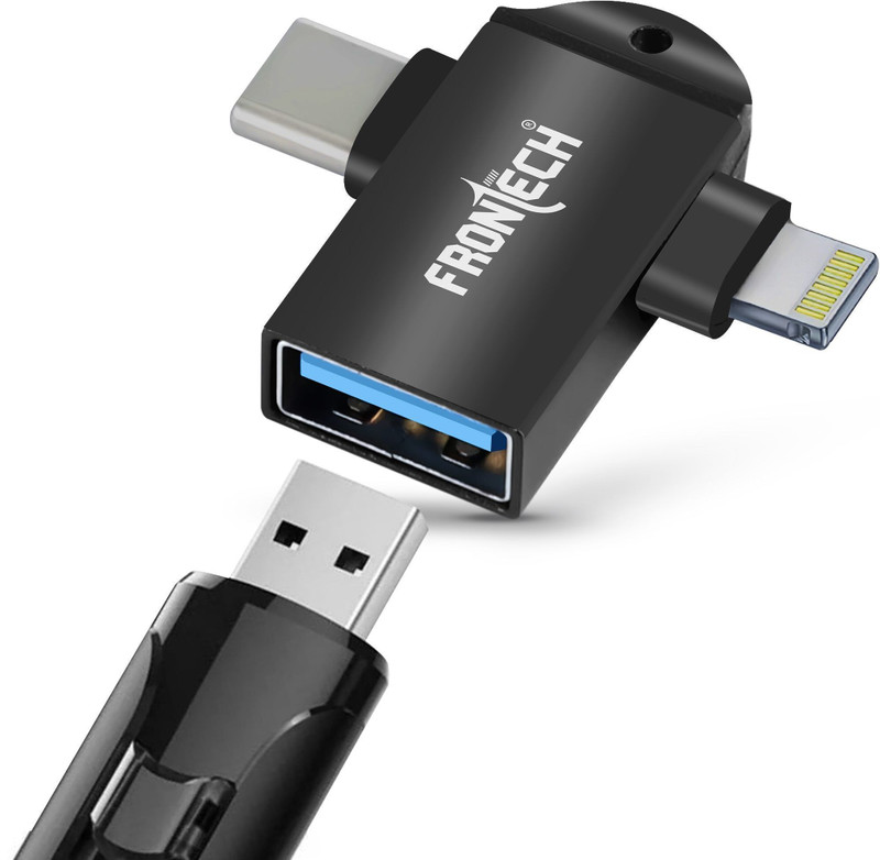 Frontech 2 in 1 Lightning OTG, Type C - USB OTG Converter, USB 3.0, Backwards Compatible USB Adapter(Black)