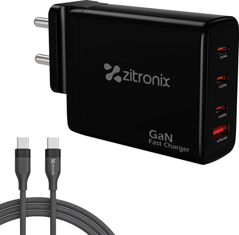 Verilux 100W GAN Charger 4 in 1 Type C and USB A Fast Charging Adapter for Laptop Tablet USB Adapter(Black)