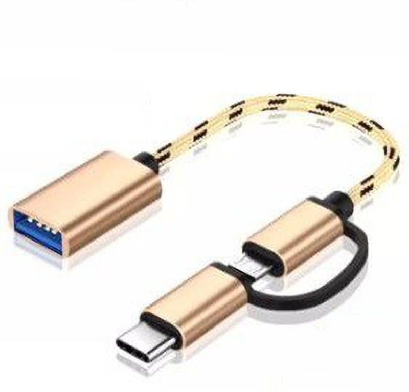 TECHGEAR new 2 in 1 Type-C Male + Micro USB Male to USB 3.0 Female OTG Cable USB Adapter(Gold)