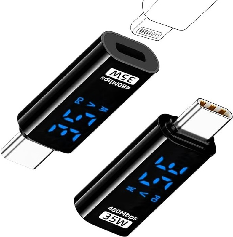 RyzCare Type C Male to Lighting Female Connector USB Adapter(BLACK WITH DISPLAY)