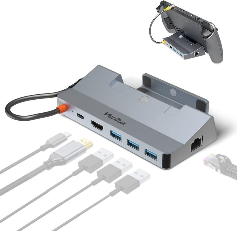 Zomei USB Hub Dock for Steam Deck 6 in 1 Stand with USB 3.0 4K 60Hz PD 100W Charge USB Adapter(Grey)