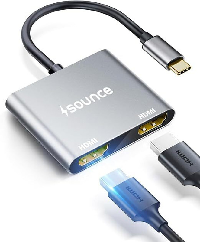 sounce USB C to Dual HDMI Adapter Multi Monitor Connector 4K@60Hz Thunderbolt 3 to HDMI Compatible with MacBook Pro Air ,Windows, Laptop, PC, TV | SNC-CTO2HDMI HDMI Connector(Grey)