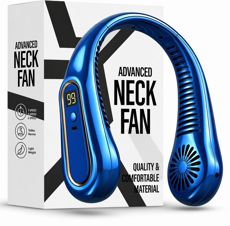 PYXBE (1200 MAH) Battery,Portable Neck Fan,Suitable for Office,Home,Sports,Travel Personal, Blow Cold Air, Outdoor and Indoor Rechargeable Fan(C-Blue)