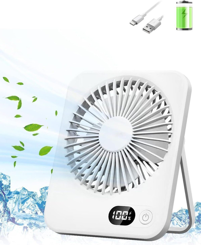 AK10ZONE Small Mini FAN Rechargeable Desk Fan Quiet 5 Speed Table Cooling Fan UK Car Interior Fan(5 V)