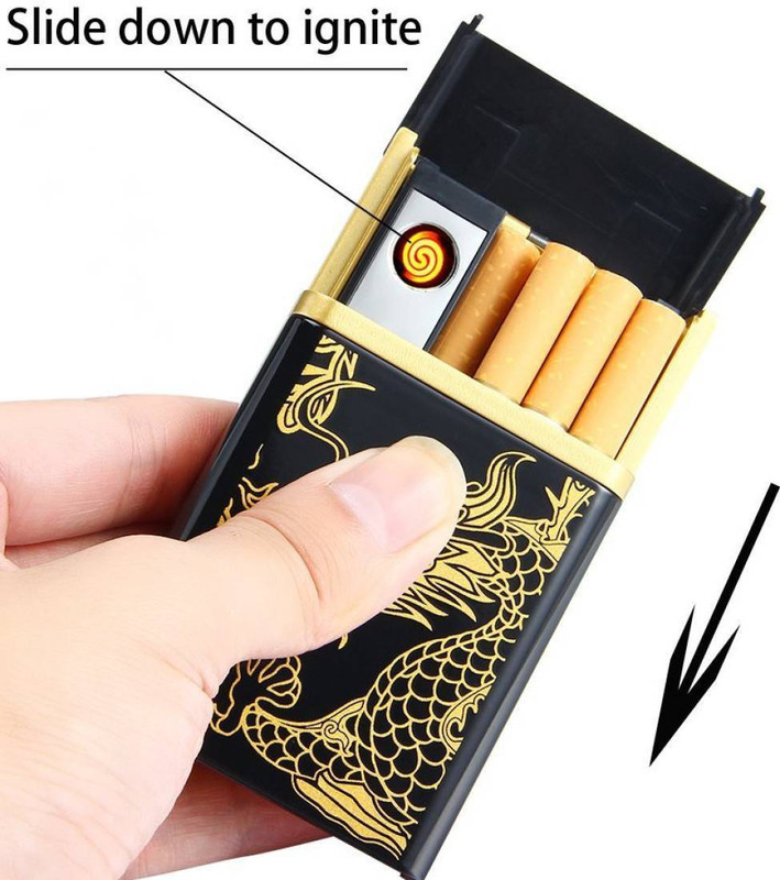 GREYFIRE Golden Dragon Cigarette Case USB rechargeable Electronic Windproof Cigarette Lighter(Golden)
