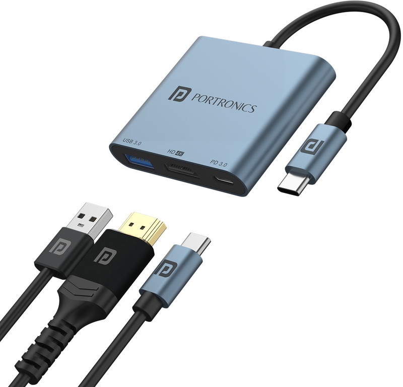 Portronics C-Konnect Plus USB C Multiport Hub with 4K HDMI, 100W Charging, USB 3.0 POR-2187 USB Hub(Grey)