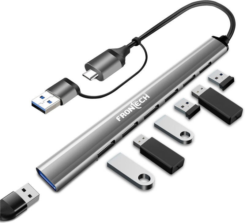 Frontech 7-in-1 Slim USB Hub Dock, 1×USB 3.0 High-Speed 5Gbps + 6× USB 2.0 Ports, NC-0043 USB Hub(Grey)