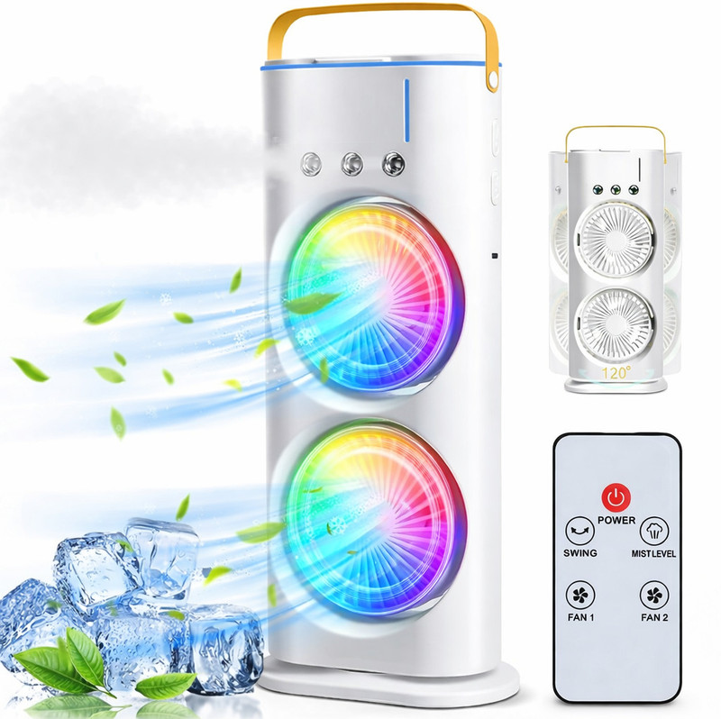 Nexora Portable Double Fan Air Cooler with Mist & RGB Light DFAC-01 USB Air Cooler(White)