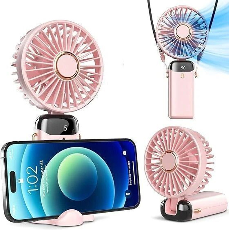 DIGITRENDS Powerful Hand Fan 1800 mah 5 Speed Fan for Indoor,Outdoor Mini fan with display Mini fan with display Rechargeable Fan(Pink)