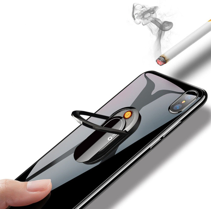 Orisys RING LIGHTER Metal Phone Ring Stand Holder Cellphone Finger Grip 360 Degree Rotation Cool Cigarette Lighter(Black)