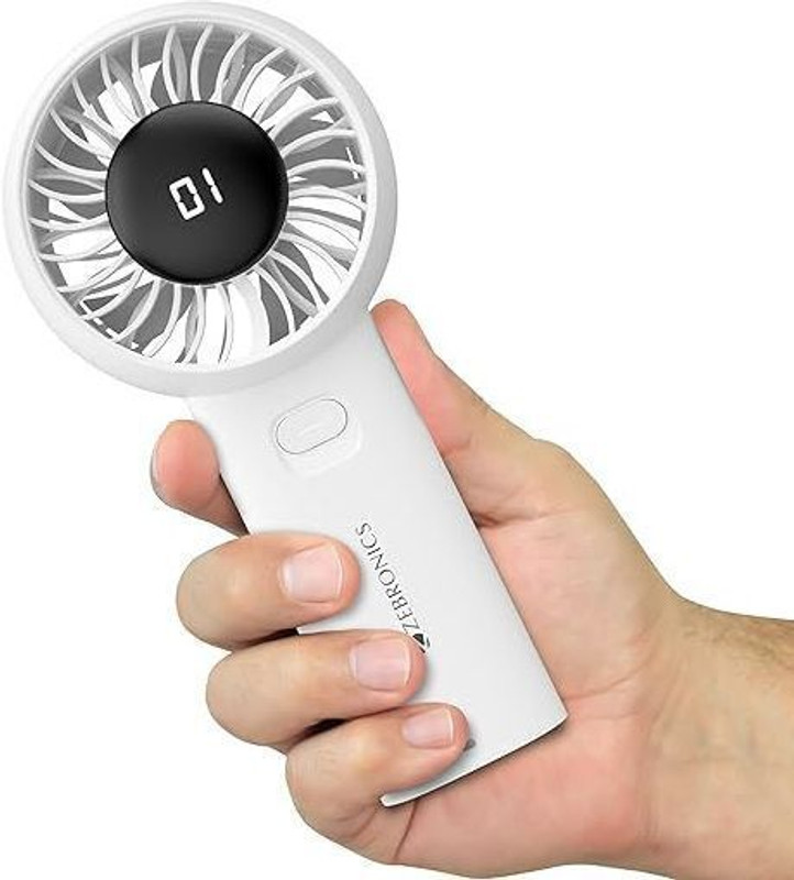 ZEBRONICS Portable Hand , Upto 12h Backup, 3600mAh Rechargeable Battery, 5 Speed Modes Zeb-Heat Buster 200 USB Fan(White)