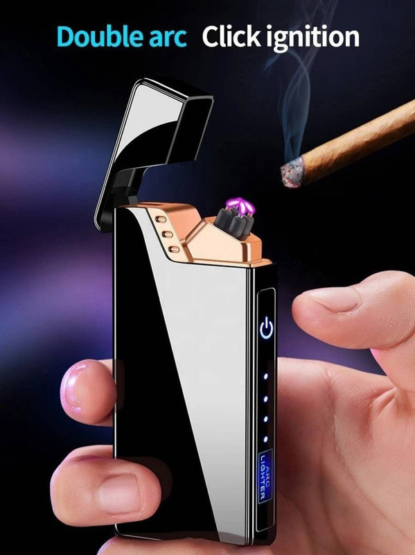 Orisys Electric Arc Lighter Plasma Flameless USB Rechargeable LED Windproof Double Arc Click Ignition Cigarette Lighter(Black)