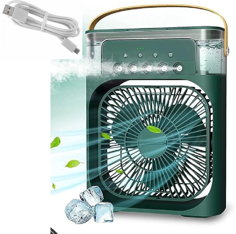 KGDA Cooler for Room Cooling Mini AC Portable Mini Fan Cooler with 7 Colors LED Light 3 Wind Saver Speeds and 3 Spray Modes Vault Office,Home, Save Carved Design USB Air Cooler(Green)