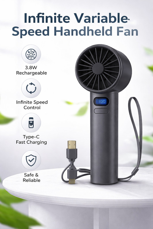 M11 M11 Mini Portable Fan | Rechargeable | Digital Display | Starry Gray USB Fan(Black)