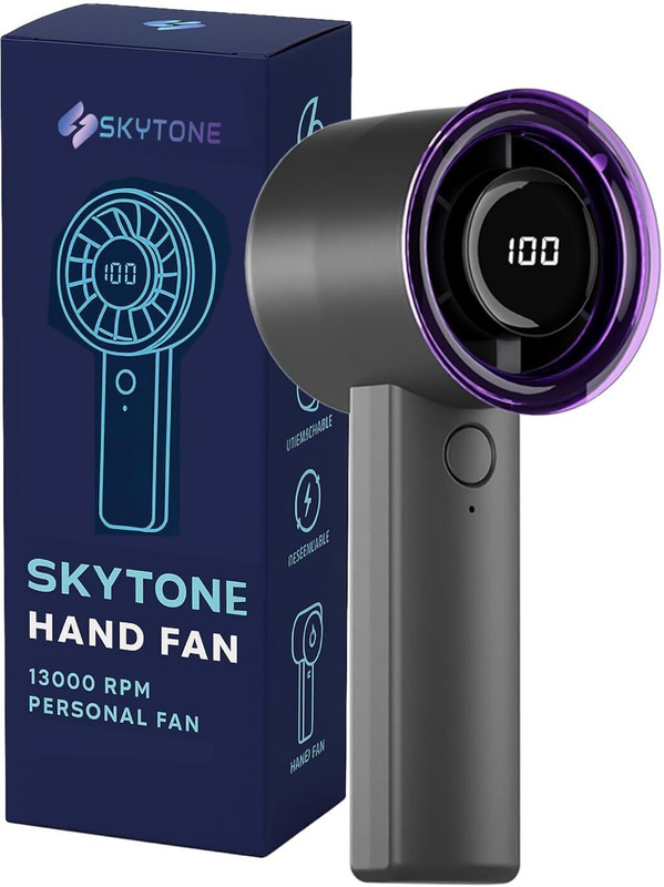 SKYTONE Mini Rechargeable Hand Fan 13000 RPM 5 Speed Mini Rechargeable fan with display Portable Hand Fan USB Fan(Grey)