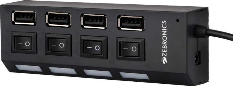 ZEBRONICS 150HB, 4 USB Ports and LED Indicator with Individual Switch ZEB-150HB USB Cable(Black)