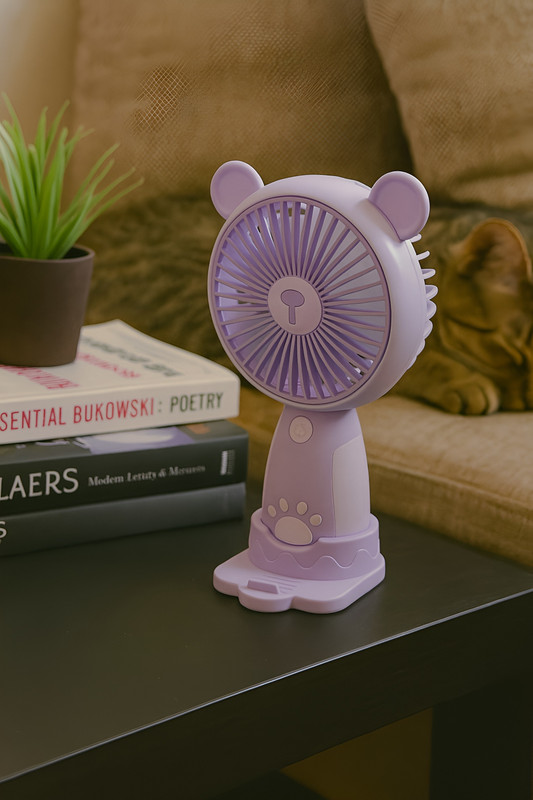 WOYR 3 Speed Portable Fan Rechargeable with stand|Small Fan Portable Fan Rechargeable Fan(Purple)