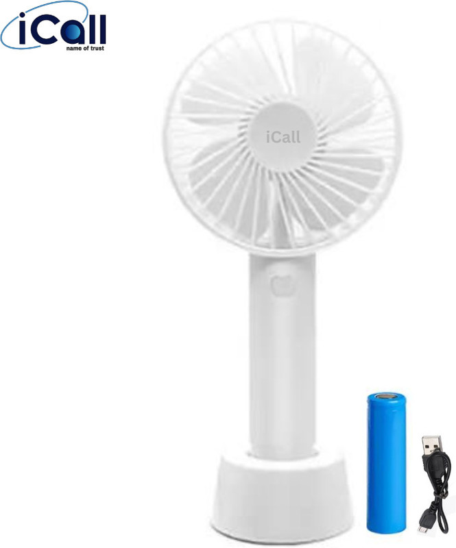 icall Mini Portable Hand Fan 3 Speed modes Build-in Rechargeable Battery with Table Holder Powerful Rechargeable Fan(White)
