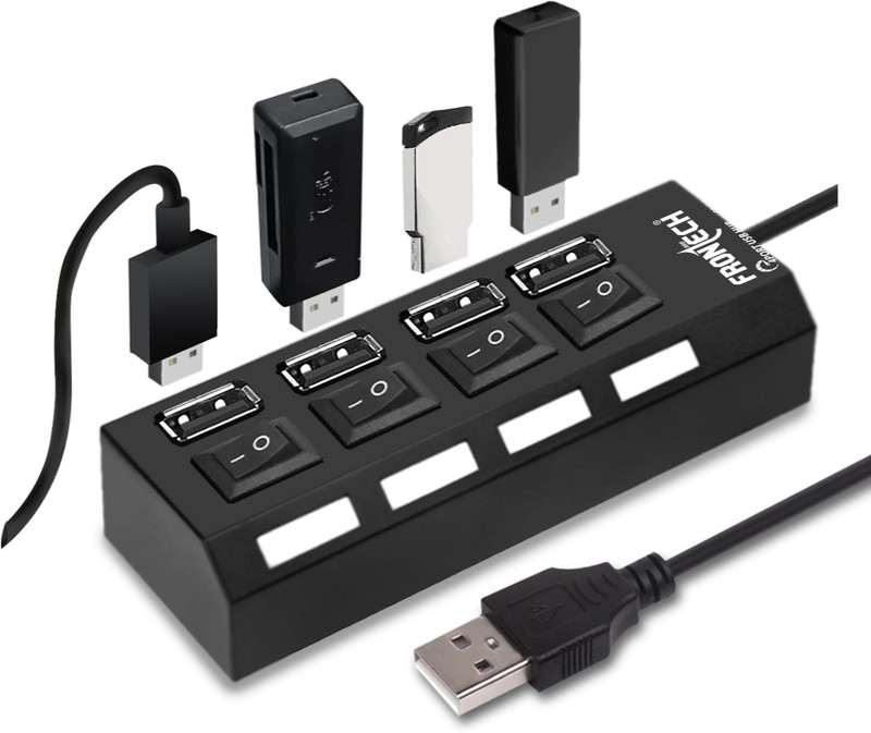 Frontech 4-Port USB Hub with Individual On/Off Switches, LED Indicators, 40 cm Cable, NC-0033 USB Hub(Black)