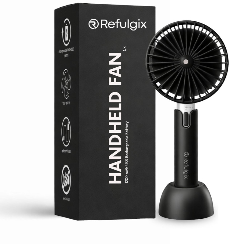 Refulgix USB Rechargeable Mini Portable Hand Fan With Noise Cancelling Design 1200Amh Battery Operated Personal Fan for Women, Makeup, Office, Travel, USB Fan(Black) - 69% off at DetectaDeal