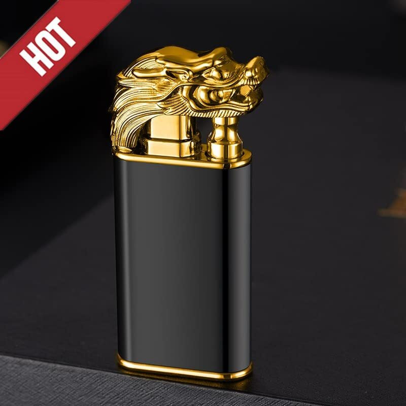 ZARRY Double Fire Dragon Lighter Metal Blue Flame Crocodile Tiger Design Windproof Iron Gas Lighter(Black, Pack of 1)