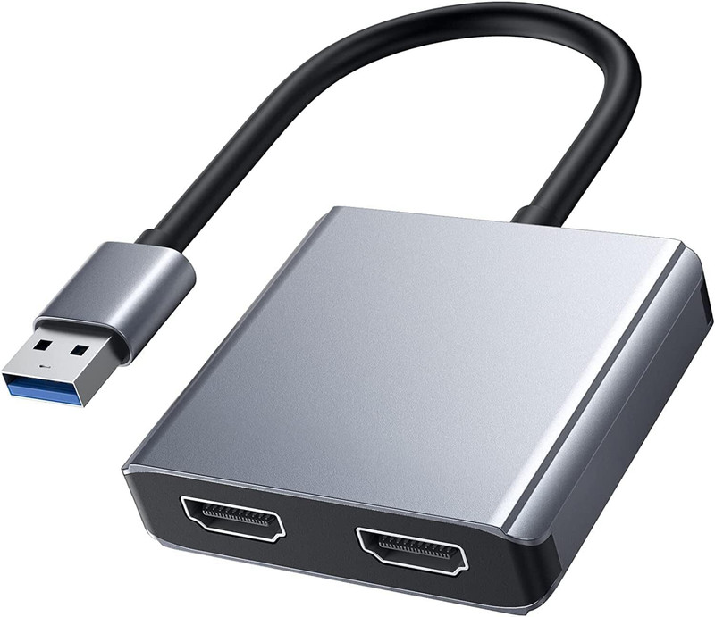 RyzCare USB 3.0 to Dual HDMI Adapter - 4K@30Hz and 1080P@60Hz Hdmi Splitter Gaming Adapter(Grey, For PC)
