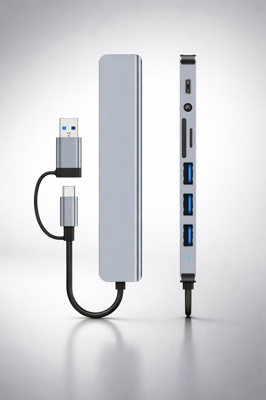 PLUGPULSES Type C OTG Hub 7-in-1 USB 3.0, Card Reader & Audio Port for Laptop & Mobile Card Reader(Silver)
