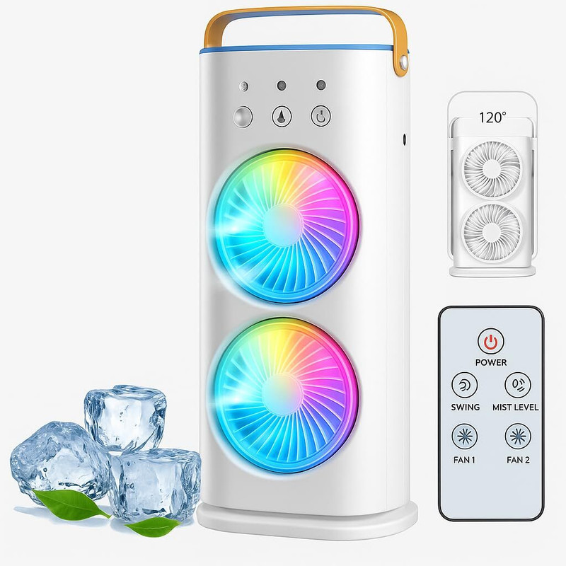 PYXBE Desk Fan with Mist Spray,Portable Desk Table Cooling USB Portable Double-Ended Spray Fan,Personal Foldable USB Air Cooler, Rechargeable Fan(B-White)