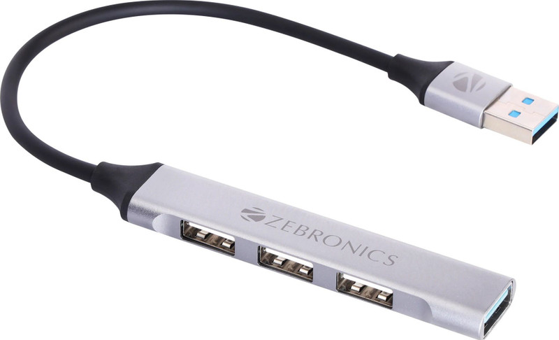 ZEBRONICS Zeb-200HB Zeb 200HB USB 3, 4 Port hub with HiSpeed Data Transfer,15cm Cable PlugPlay Usage USB Hub(Silver)